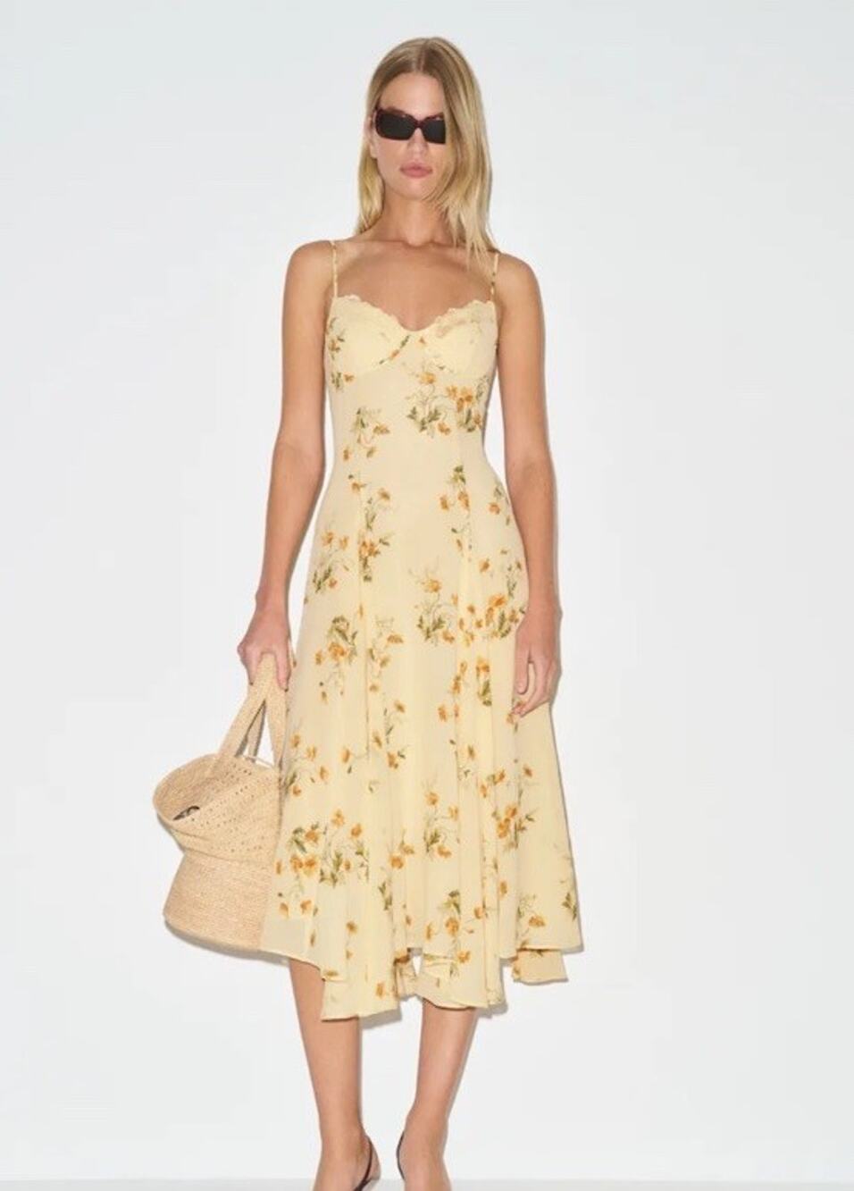 NWOT Reformation Laia Floral Lace Midi Dress Mercy Yellow Size 6 $328